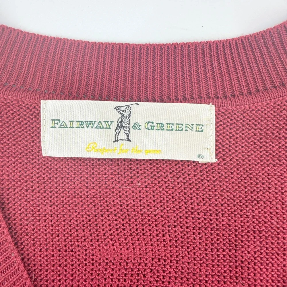 Fairway & Greene Mens XL Pima Cotton Argyle V-Neck Golf Sweater Vest Burgundy